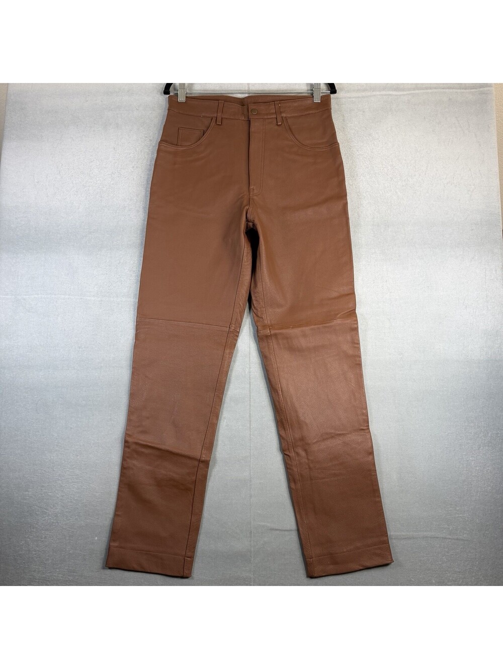 VTG International Male Leather Pants Mens 32x32 Brown Straight Leg Lined Jeans